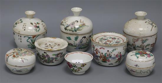 A group of Chinese straits porcelain bowls and covers tallest 12cm